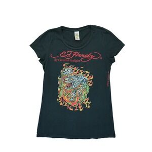 Vintage Y2K Ed Hardy Women's Tiger Tattoo Art Essential Punk T shirt Size Medium